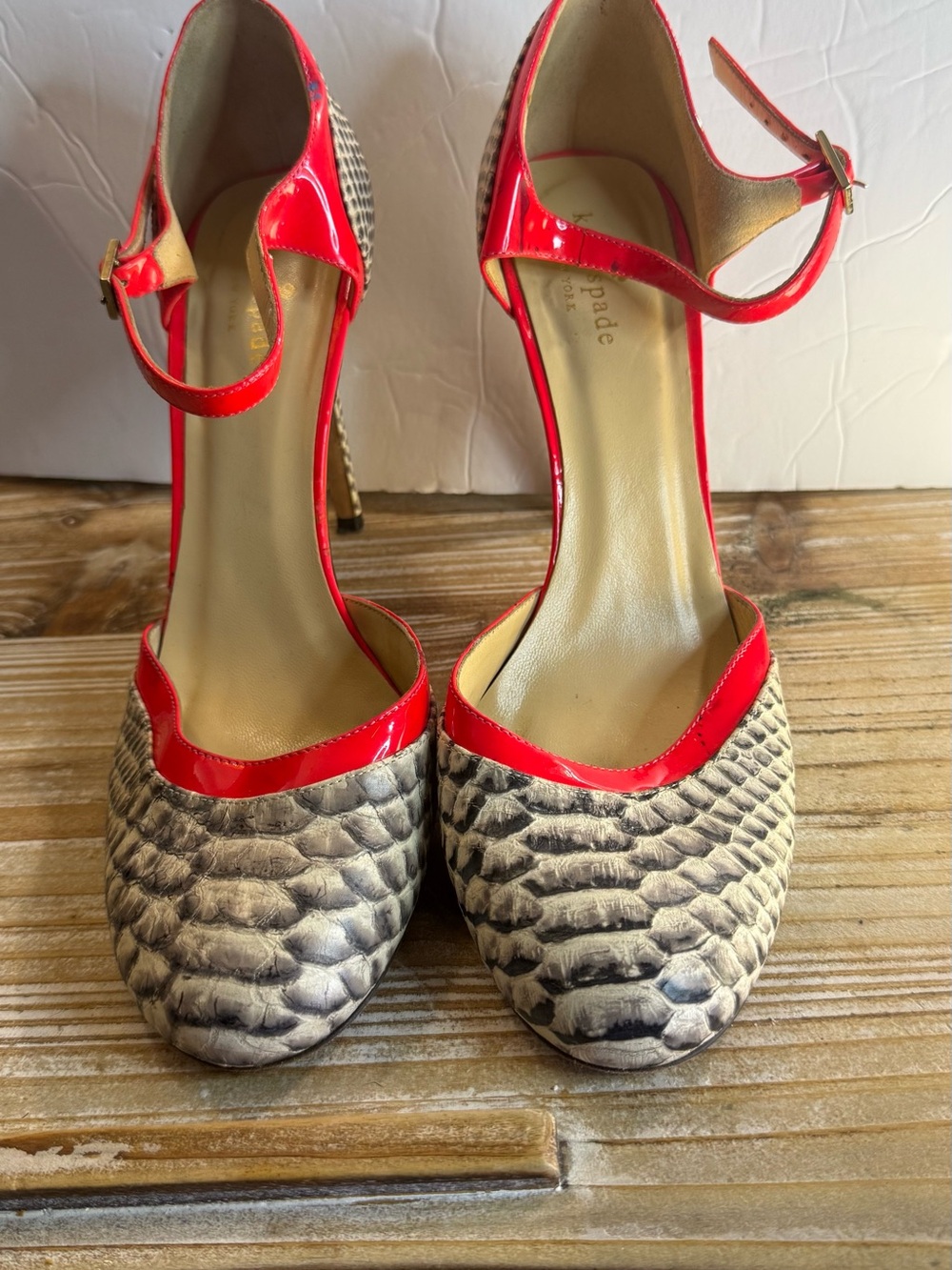 kate spade hot pink Trim Python-Print Ankle-Strap Heels